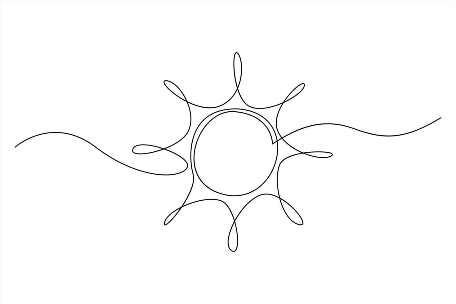 Continuous one line drawing sun art Summer sun contour line sign line art illustration vector
