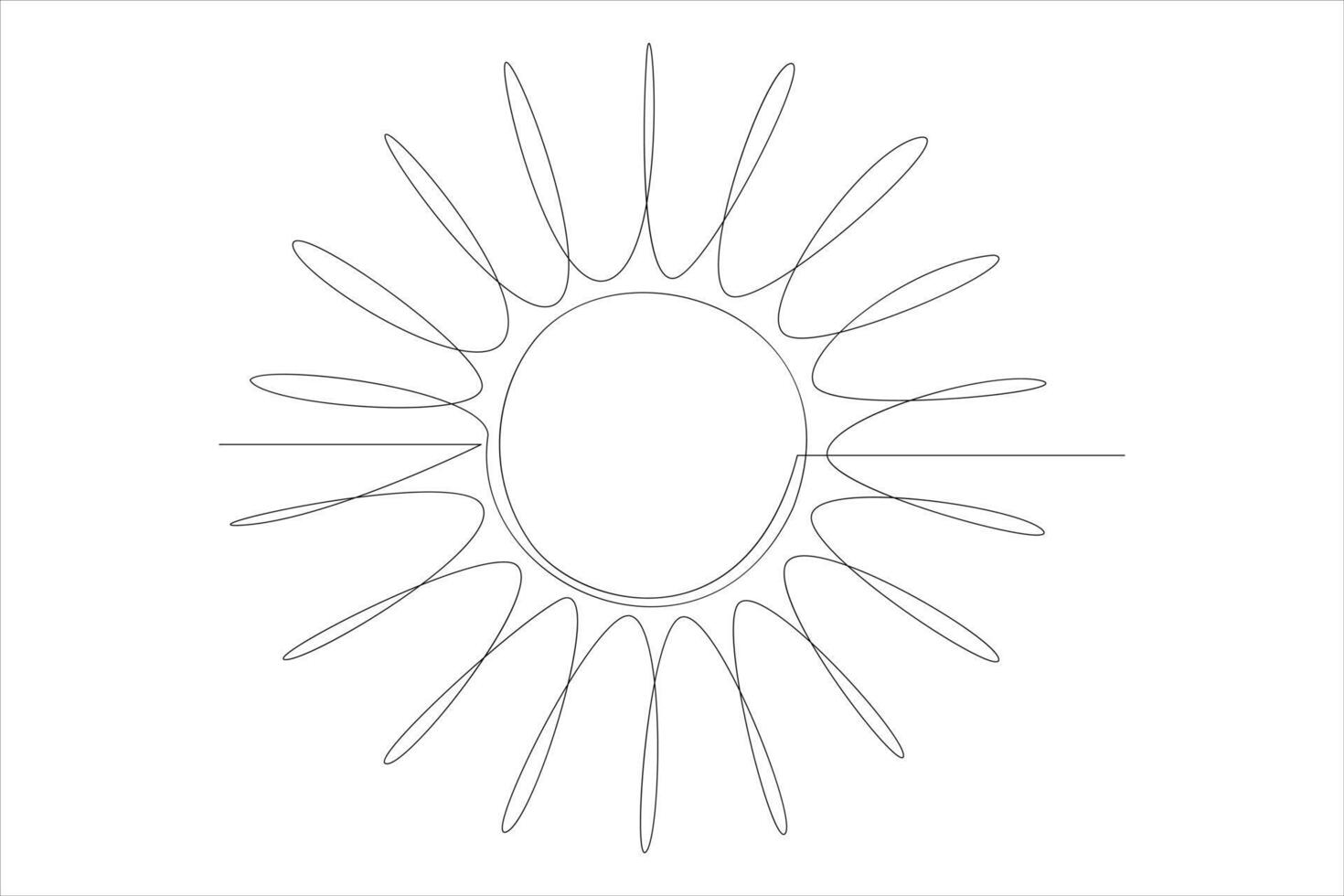 Continuous one line drawing sun art Summer sun contour line sign line art illustration vector