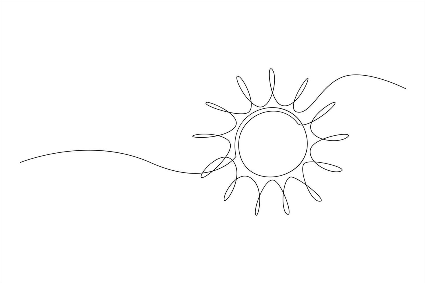 Continuous one line drawing sun art Summer sun contour line sign line art illustration vector
