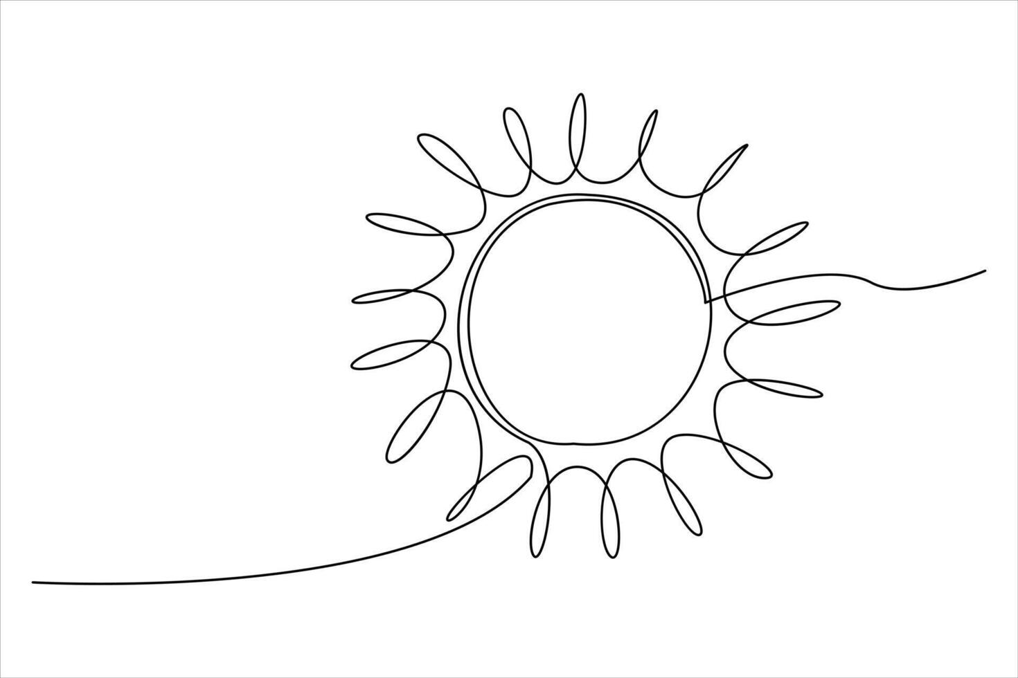 Continuous one line drawing sun art Summer sun contour line sign line art illustration vector