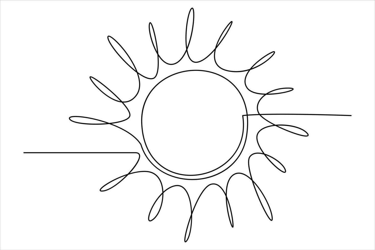 Continuous one line drawing sun art Summer sun contour line sign line art illustration vector