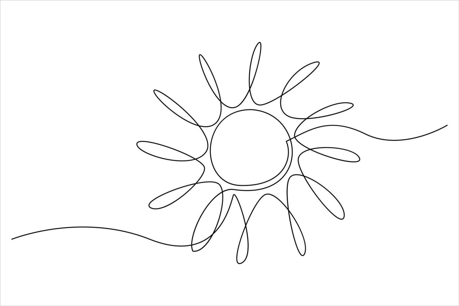 Continuous one line drawing sun art Summer sun contour line sign line art illustration vector
