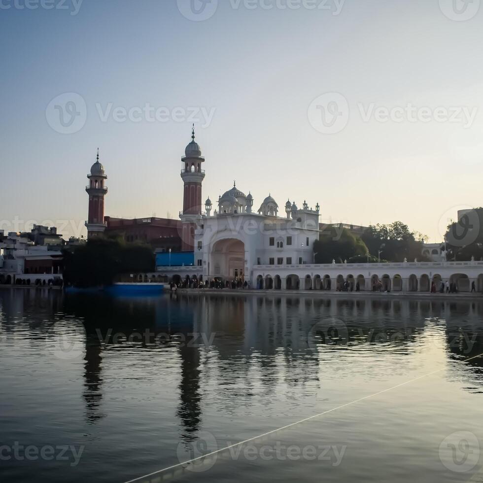 View of details of architecture inside Golden Temple - Harmandir Sahib in Amritsar, Punjab, India, Famous indian sikh landmark, Golden Temple, the main sanctuary of Sikhs in Amritsar, India photo