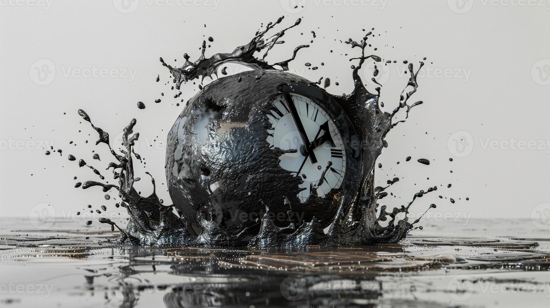Conceptual image of a clock melting over the edge of a table inspired by Salvador Dali famous painting representing the fluidity of time photo