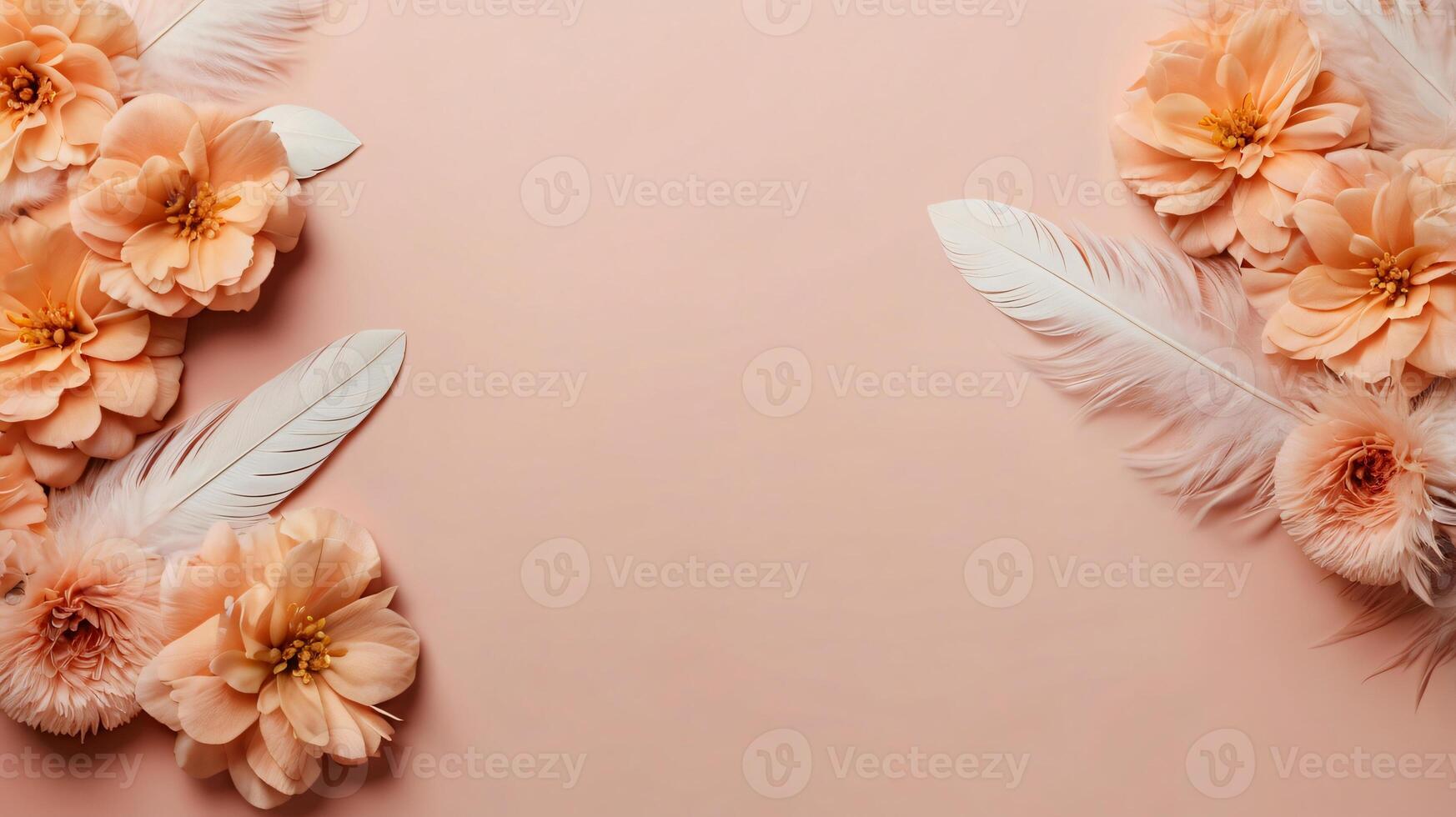 Beautiful feminine floral flat lay fresh Flores and decor background, copy space photo