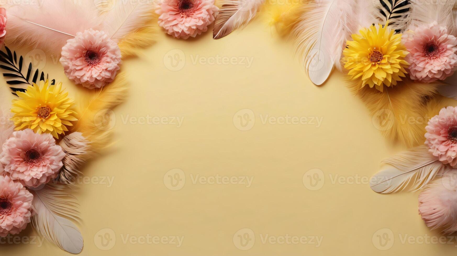 flowers and leaves creative frame on a background. Top view, flat lay. Floral composition and design photo