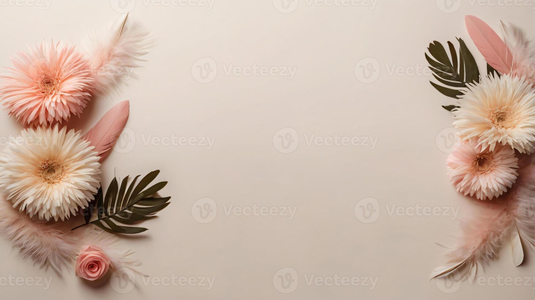 flowers and leaves creative frame on a background. Top view, flat lay. Floral composition and design photo