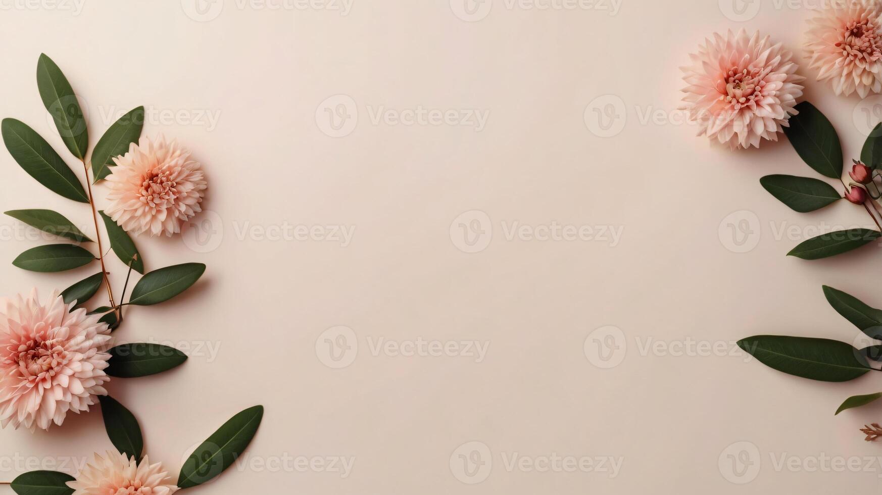flowers and leaves creative frame on a background. Top view, flat lay. Floral composition and design photo