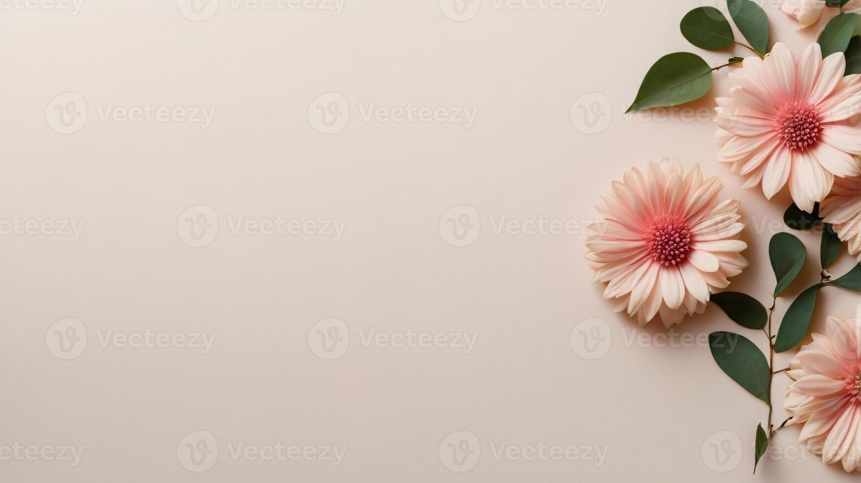 flowers and leaves creative frame on a background. Top view, flat lay. Floral composition and design photo