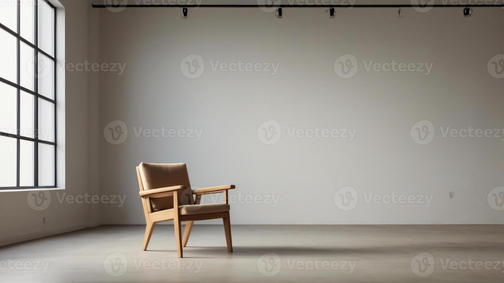 Mockup of a modern minimalist house with an accent chair on a wall background. Flat lay, copy space photo