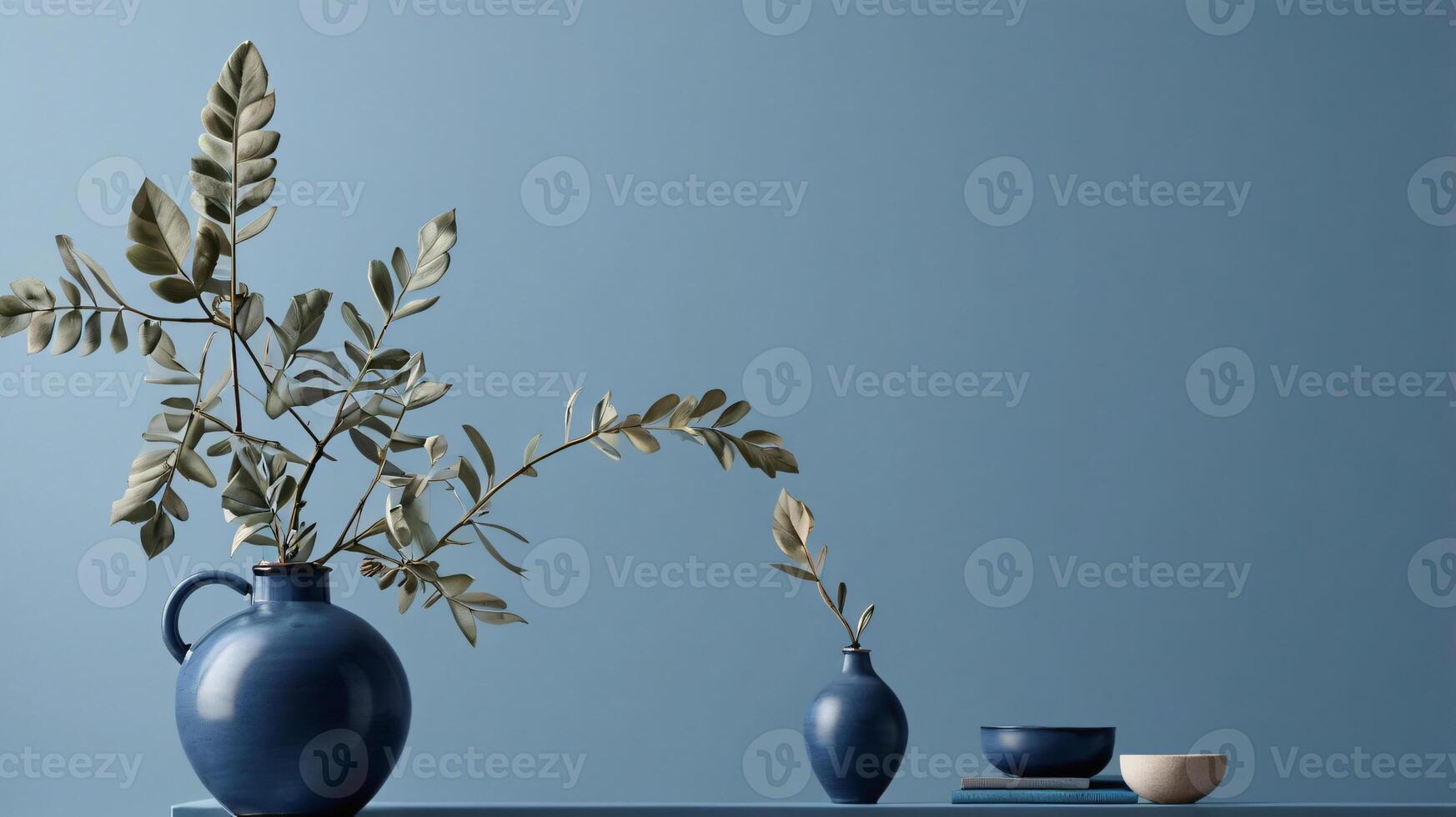 Beautiful bouquet of dry flowers against a blue wall, copy space, product design image photo