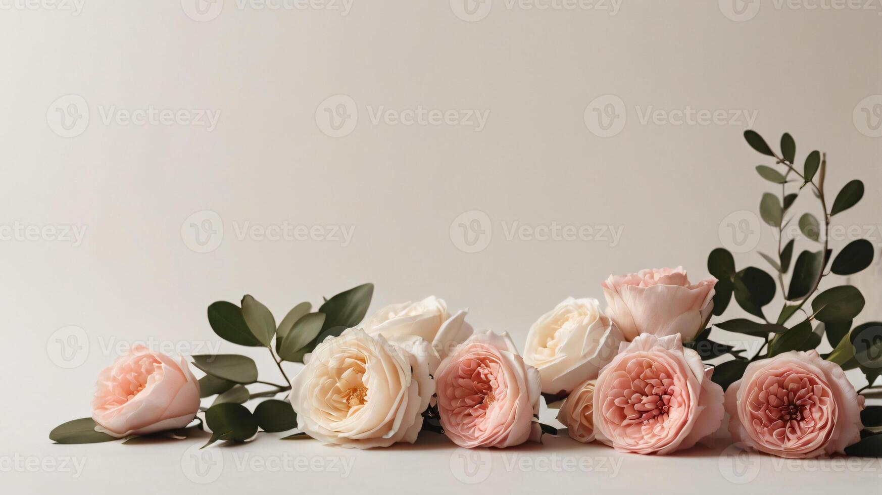 flowers and leaves creative frame on a background. Top view, flat lay. Floral composition and design photo