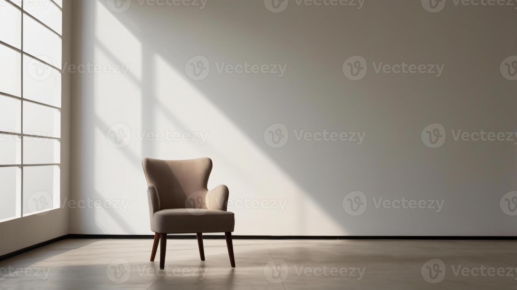Mockup of a modern minimalist house with an accent chair on a wall background. Flat lay, copy space photo