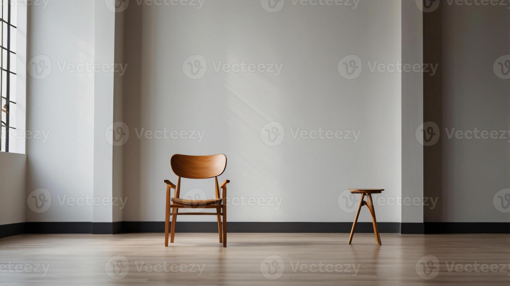 Mockup of a modern minimalist house with an accent chair on a wall background. Flat lay, copy space photo