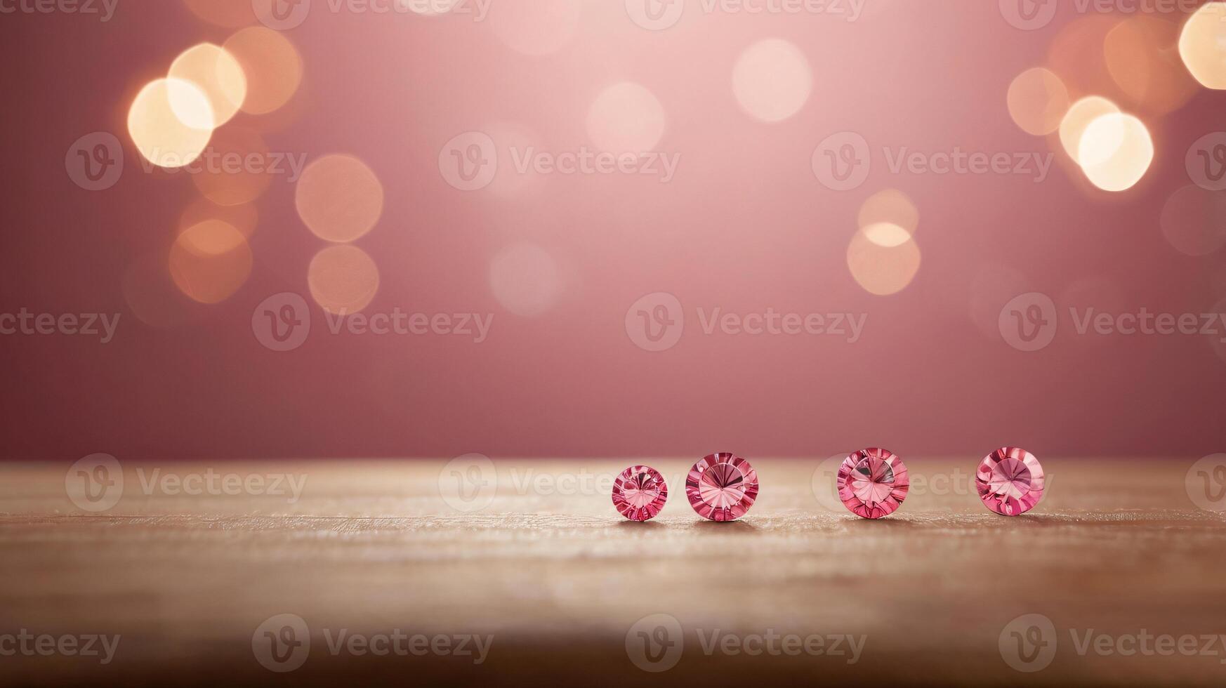 Wooden table over pink bokeh lights background. Valentine's day or women day concept, copy space photo