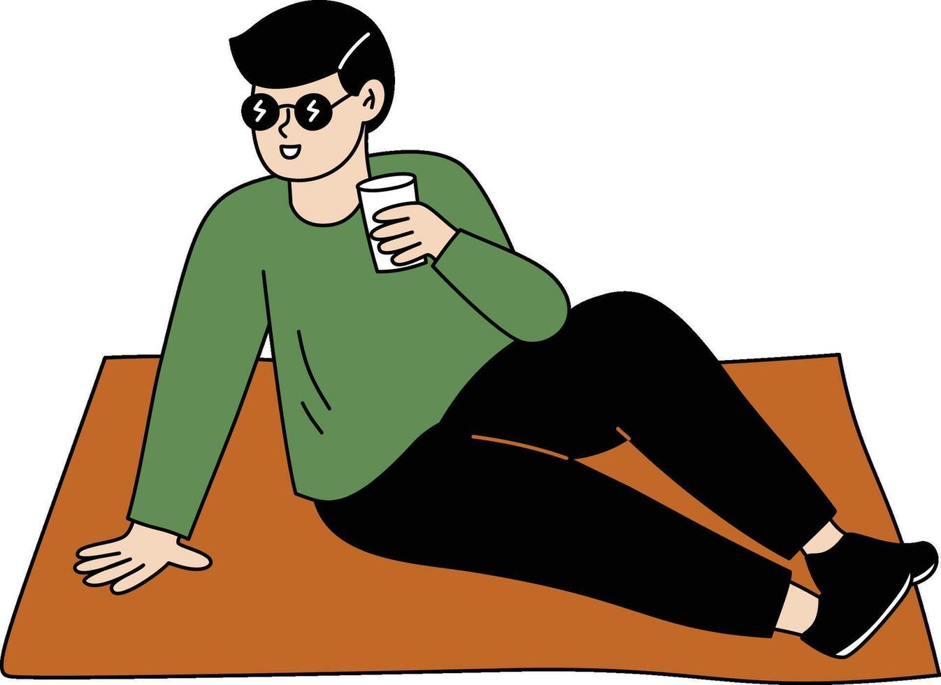 Green Shirt Man Picnic Blanket Scene vector