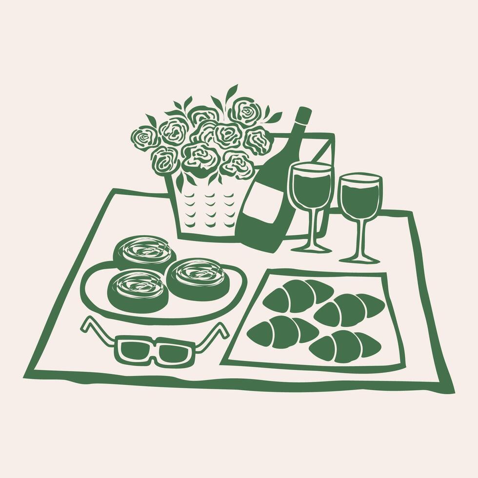 Green Minimalist Picnic Flowers Illustration vector