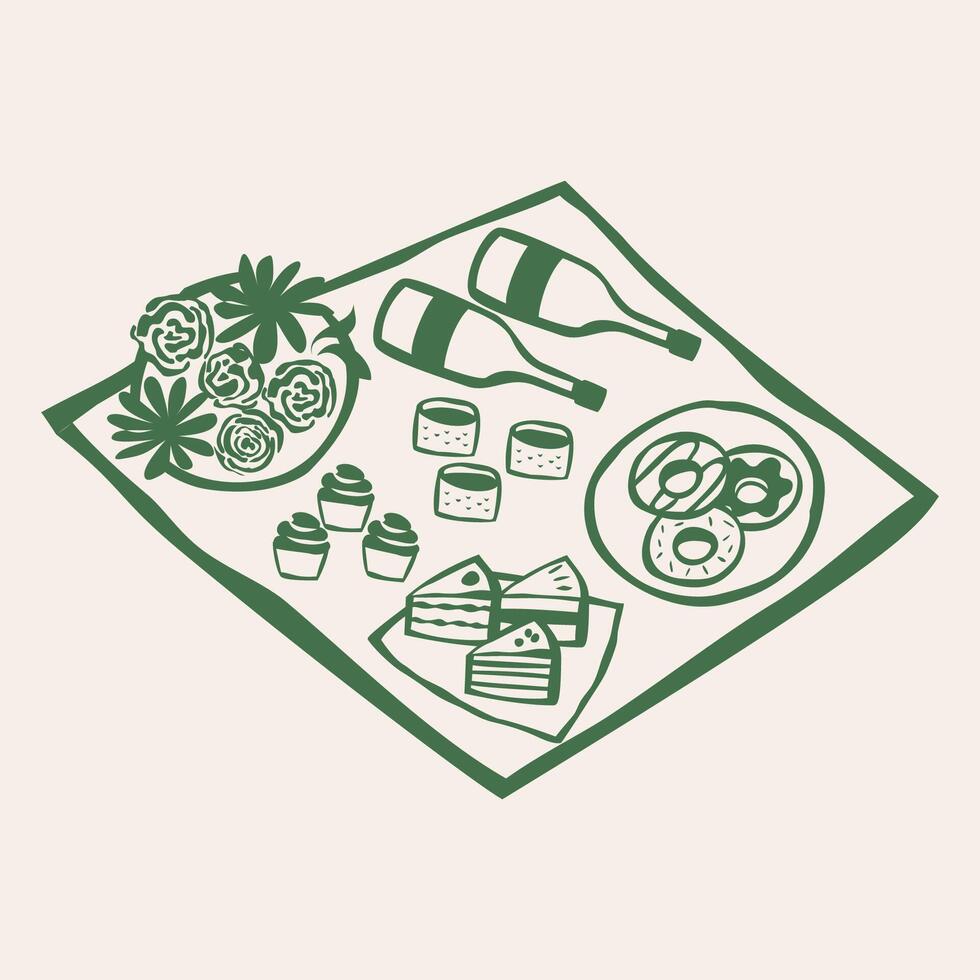 Green Minimalist Picnic Dessert Illustration vector