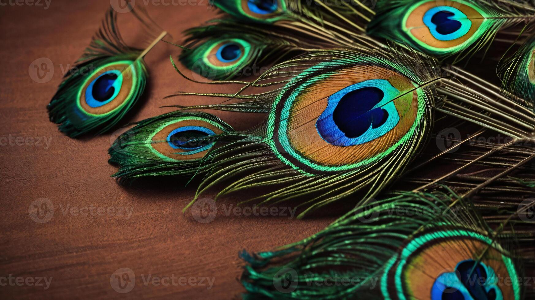 Colorful peacock feathers, glowing peacock feathers. Macro photo