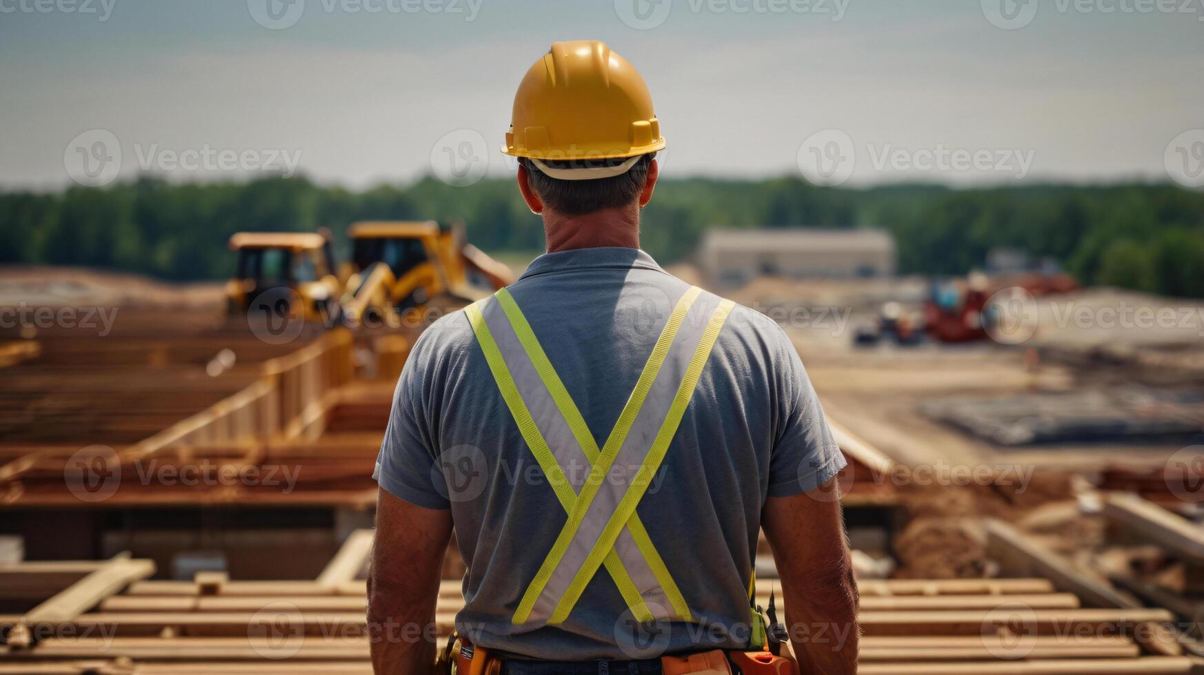 Construction worker man with orange safety helmet at building site. labor cay concept photo