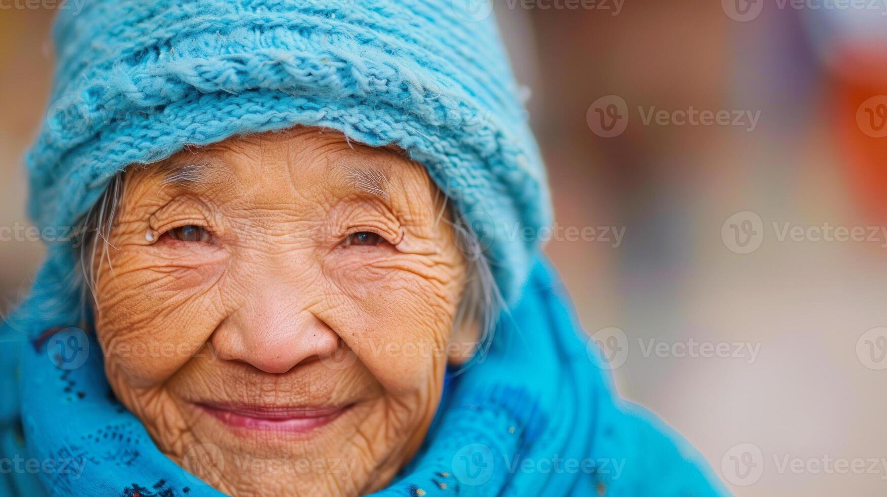 chinese woman with woolen hat and scarf photo