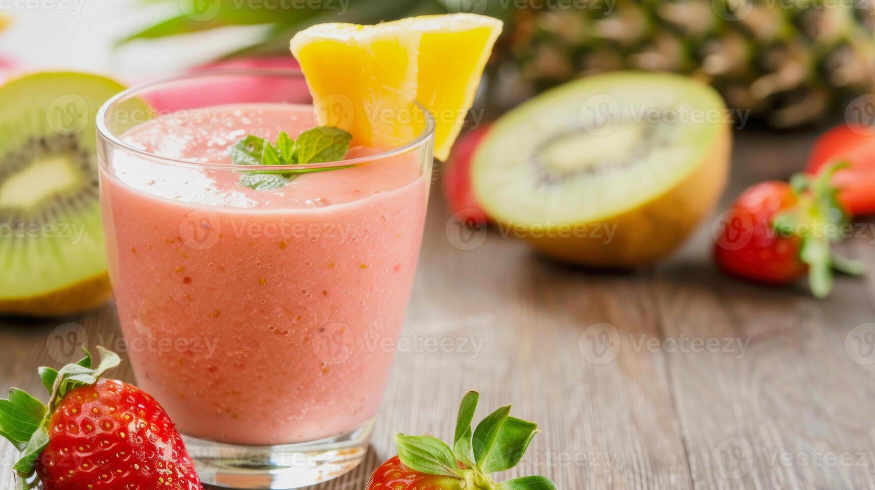 fresh fruit smoothie with strawberries and kiwi in a glass photo