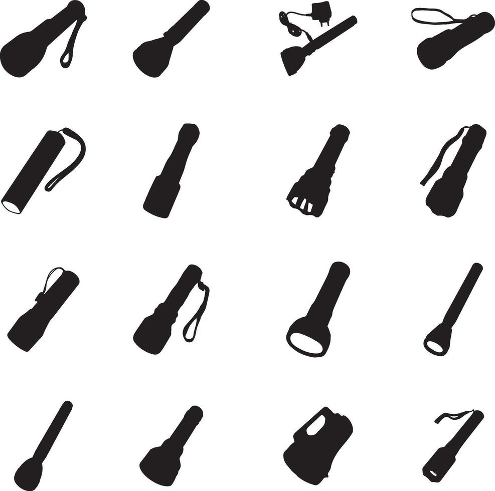 a set of different types of flashlight and other items vector