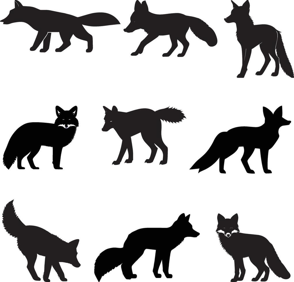fox silhouette set vector