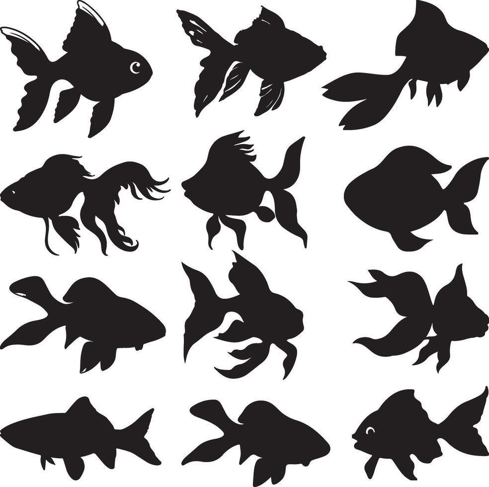 silhouettes of various fish on a white background vector