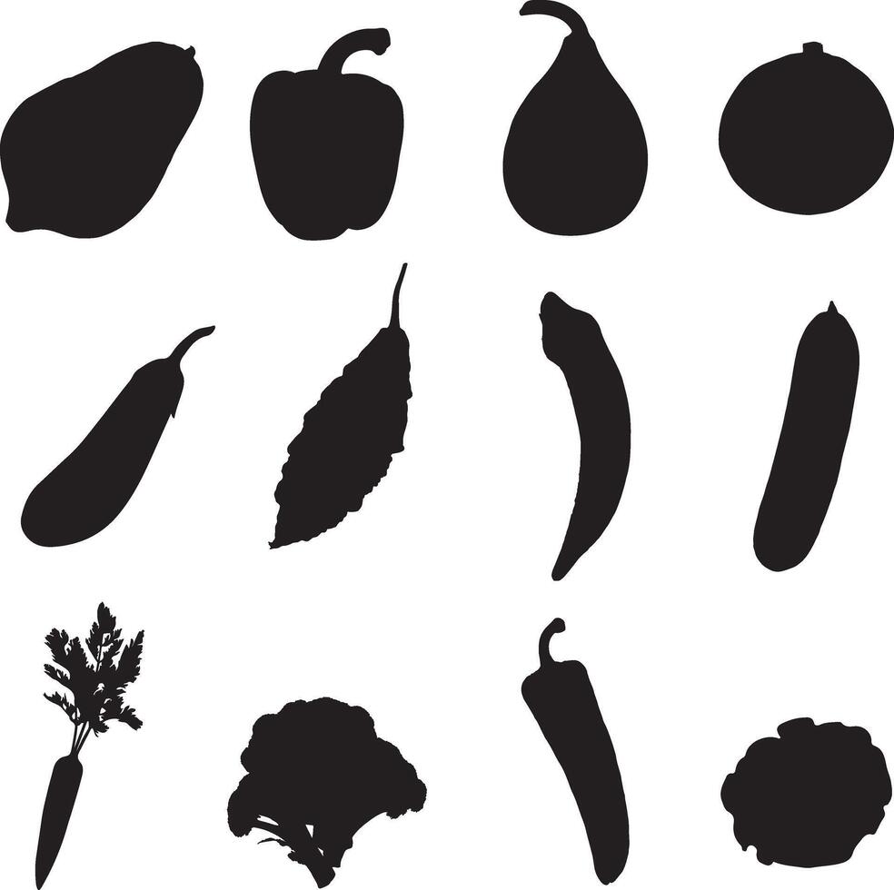 vegetables silhouettes set of vegetables vector