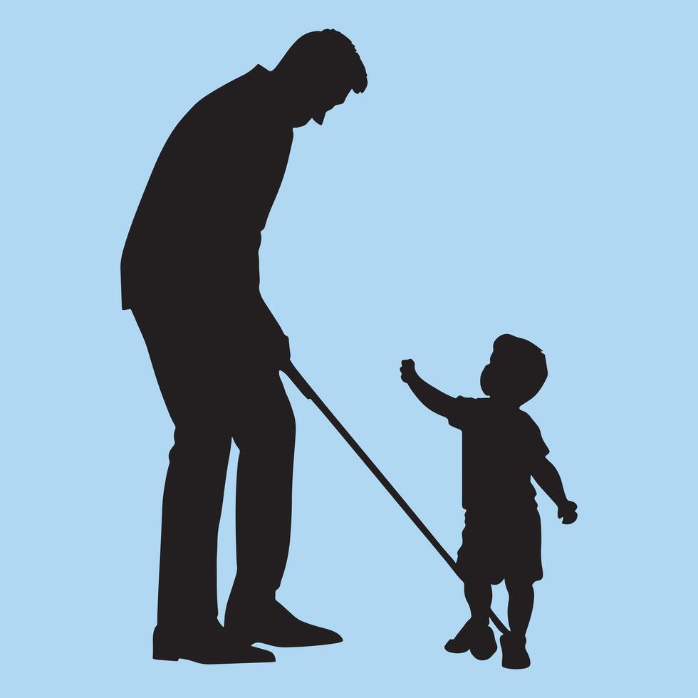 a silhouette of a man and a child with a cane vector