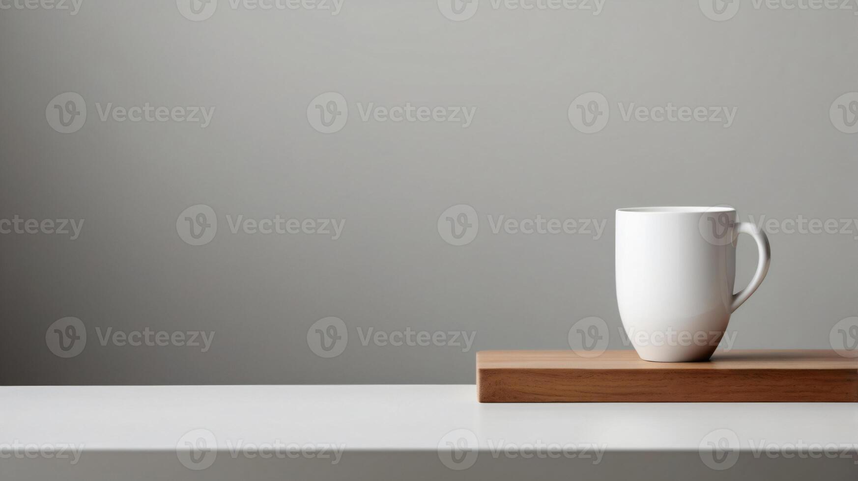 White ceramic cup with on a table background with aesthetic details, mock up, template. photo