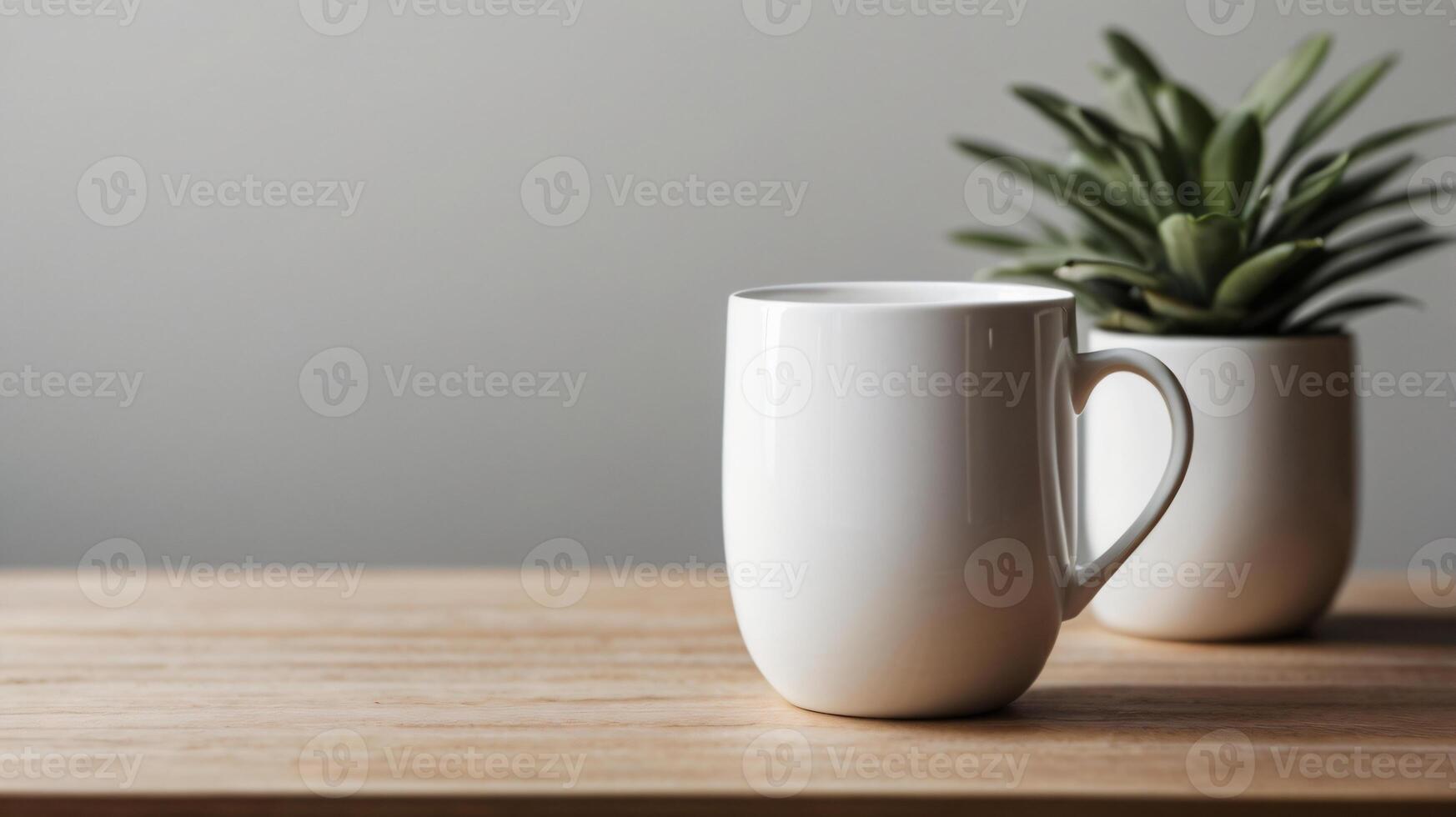 White ceramic cup with on a table background with aesthetic details, mock up, template. photo