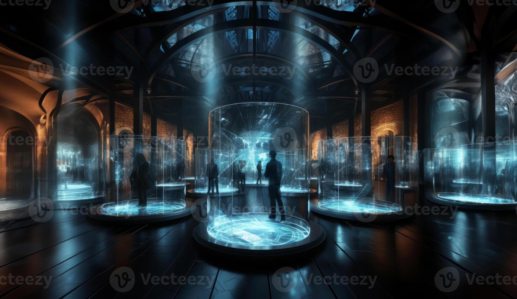 In a futuristic museum, holograms vividly depict the history of the country, showcasing its evolution and the profound changes it has undergone over time.Generated image photo