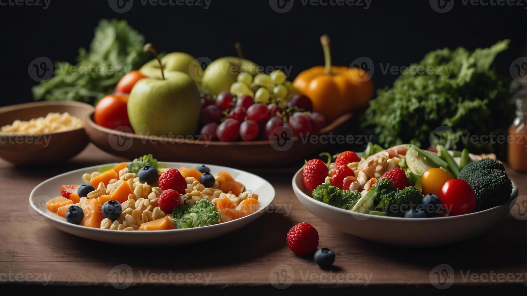 Healthy breakfast set. The concept of delicious and healthy food. Front view, copy space. photo