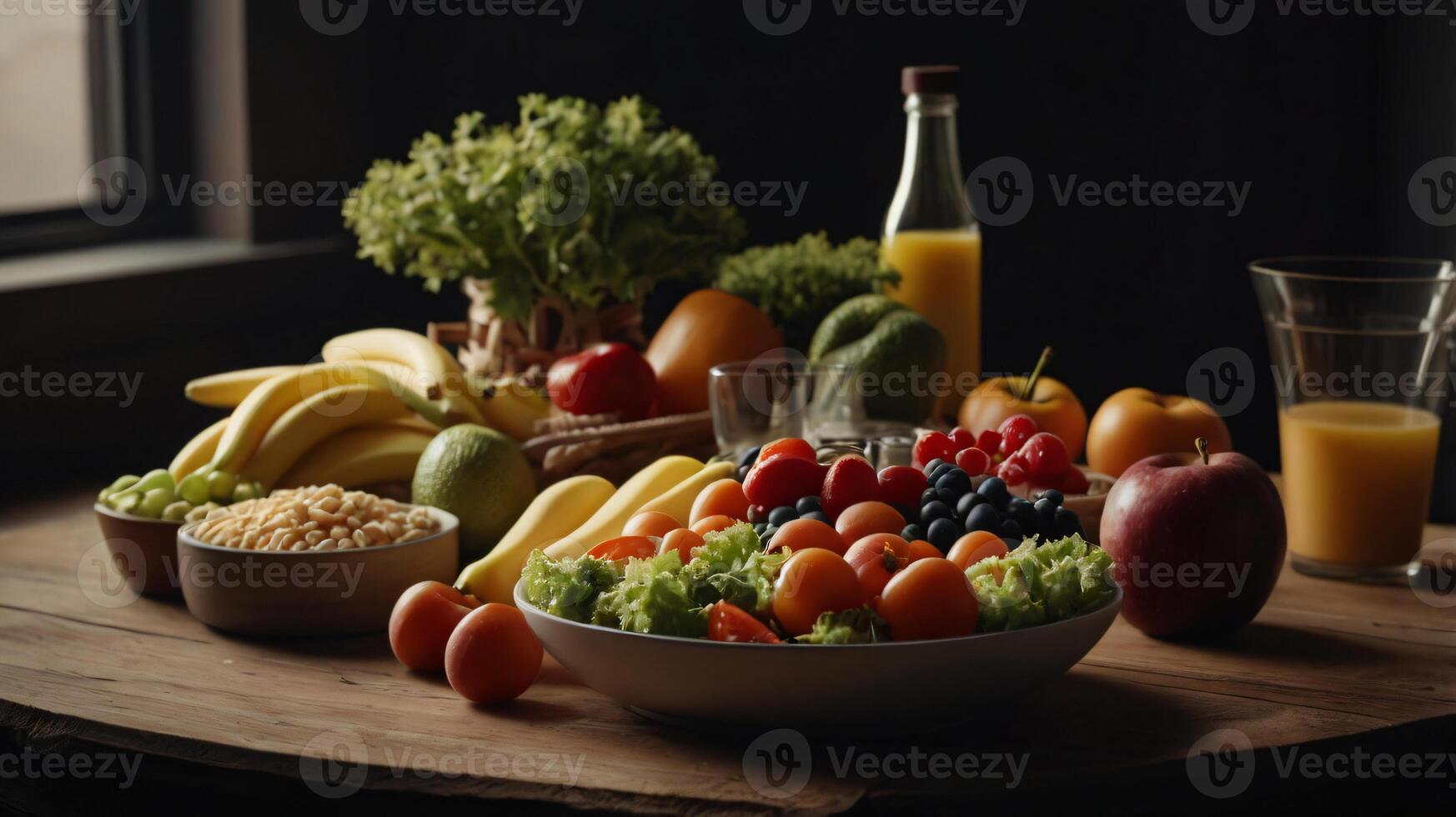 Healthy breakfast set. The concept of delicious and healthy food. Front view, copy space. photo