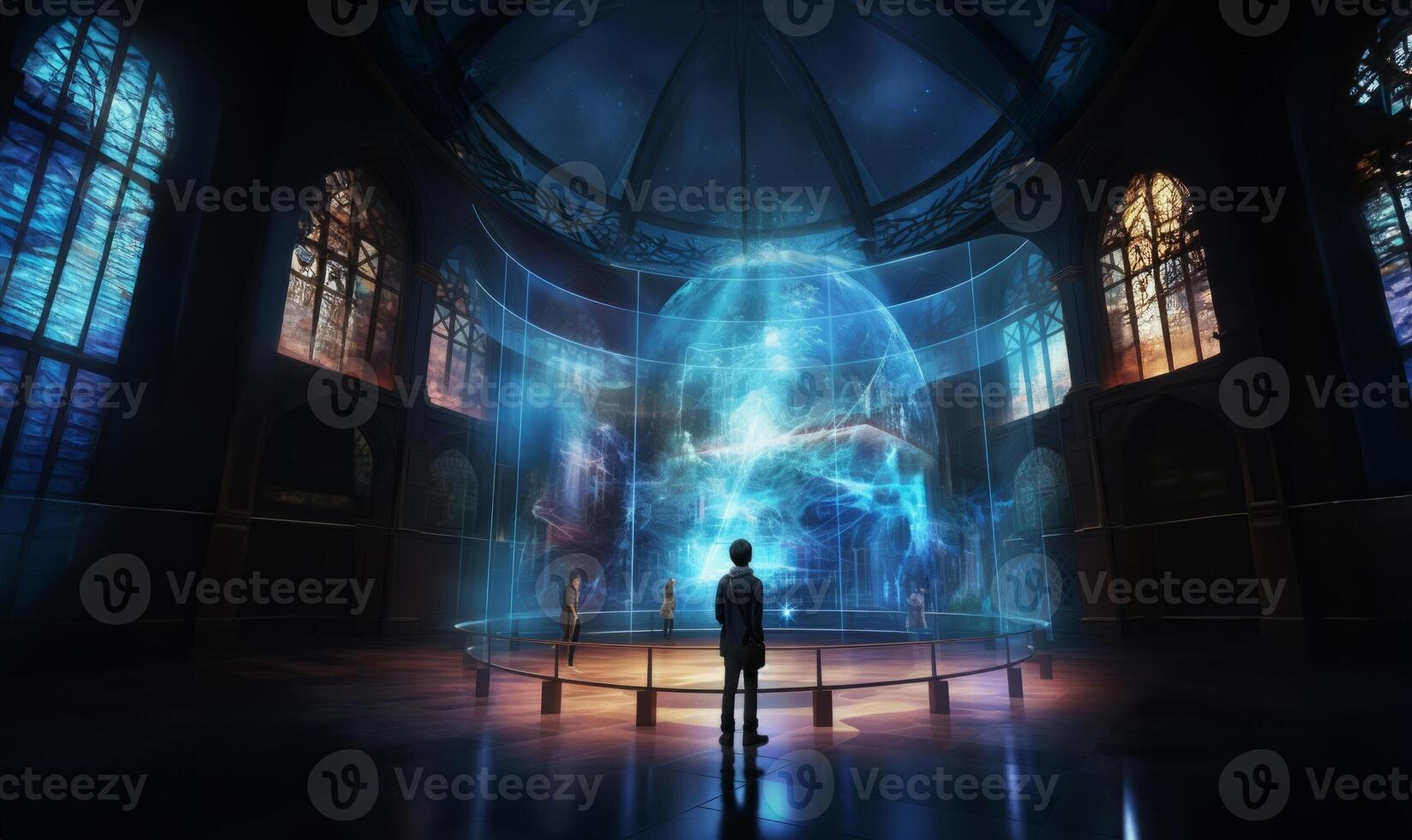 In a futuristic museum, holograms vividly depict the history of the country, showcasing its evolution and the profound changes it has undergone over time.Generated image photo