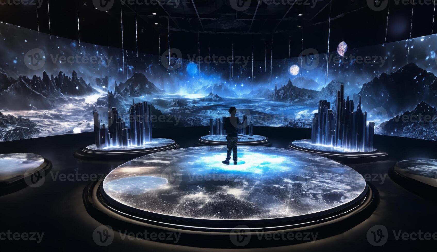In a futuristic museum, holograms vividly depict the history of the country, showcasing its evolution and the profound changes it has undergone over time.Generated image photo