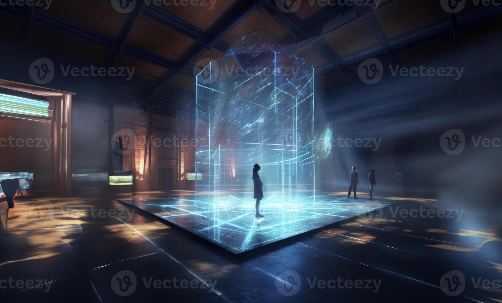 In a futuristic museum, holograms vividly depict the history of the country, showcasing its evolution and the profound changes it has undergone over time.Generated image photo