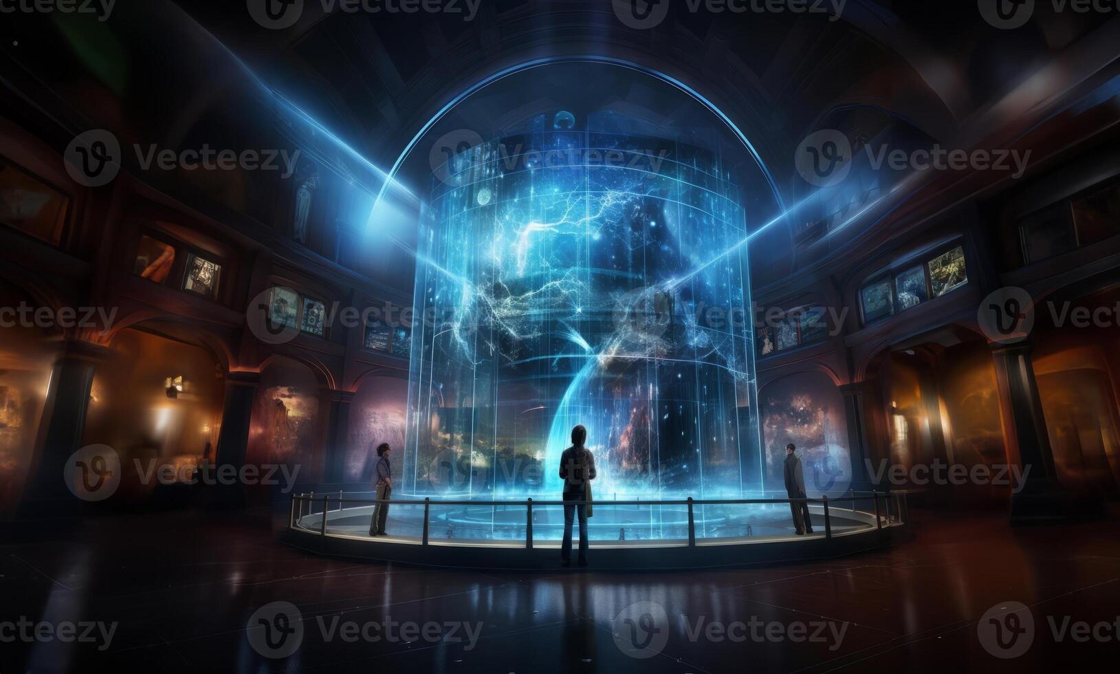 In a futuristic museum, holograms vividly depict the history of the country, showcasing its evolution and the profound changes it has undergone over time.Generated image photo