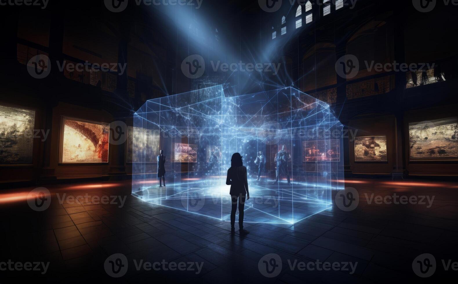 In a futuristic museum, holograms vividly depict the history of the country, showcasing its evolution and the profound changes it has undergone over time.Generated image photo
