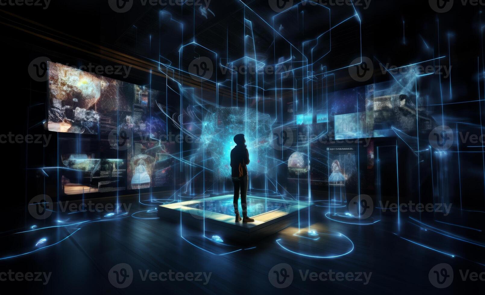 In a futuristic museum, holograms vividly depict the history of the country, showcasing its evolution and the profound changes it has undergone over time.Generated image photo