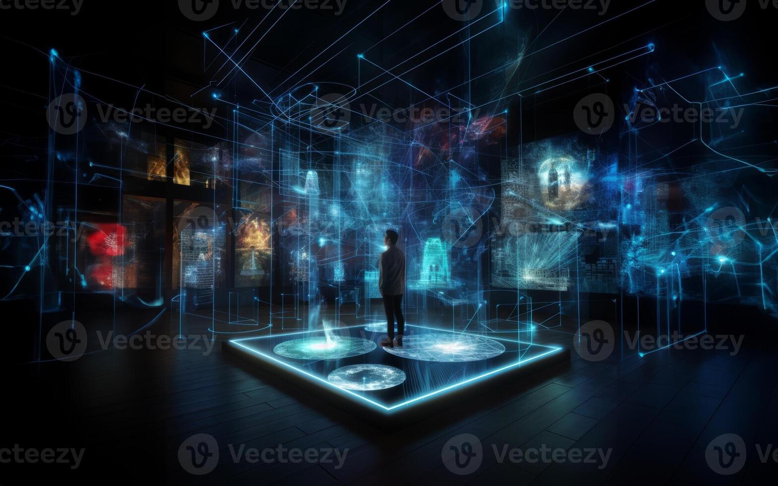 In a futuristic museum, holograms vividly depict the history of the country, showcasing its evolution and the profound changes it has undergone over time.Generated image photo