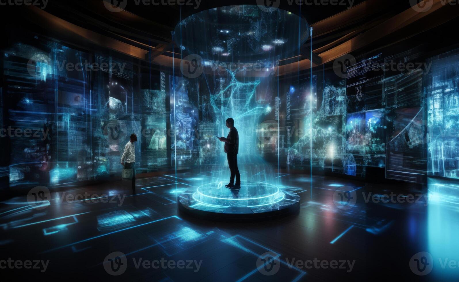 In a futuristic museum, holograms vividly depict the history of the country, showcasing its evolution and the profound changes it has undergone over time.Generated image photo
