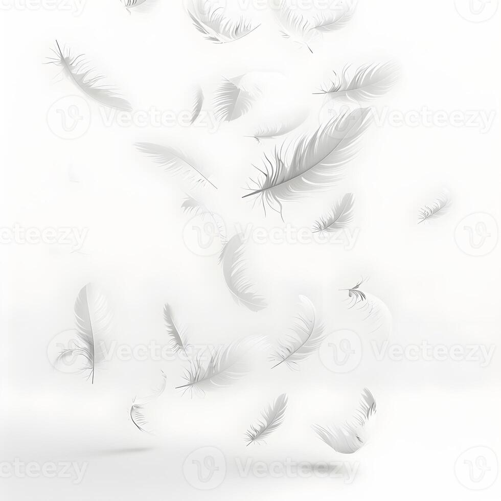 Delicate White Feathers Floating Gracefully Against a Soft Background photo