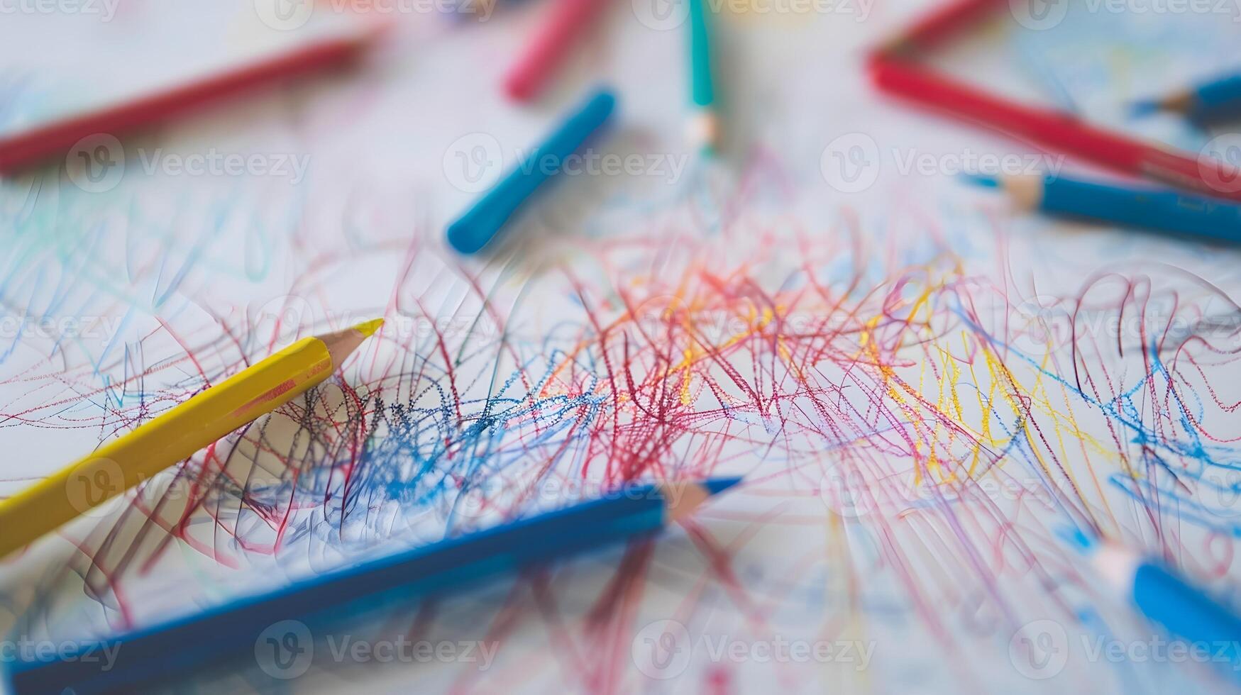 Colorful Pencils and Scribbles on White Paper photo