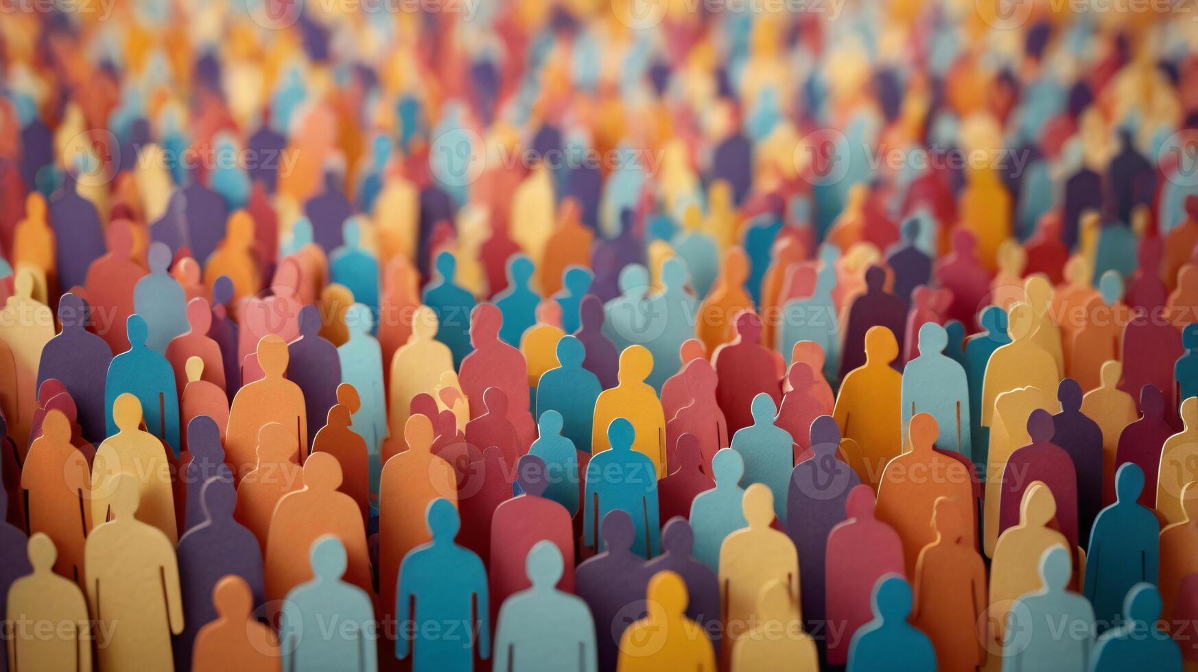 people crowd in paper cut style, symbolism of a equality and unity. diversity concept photo