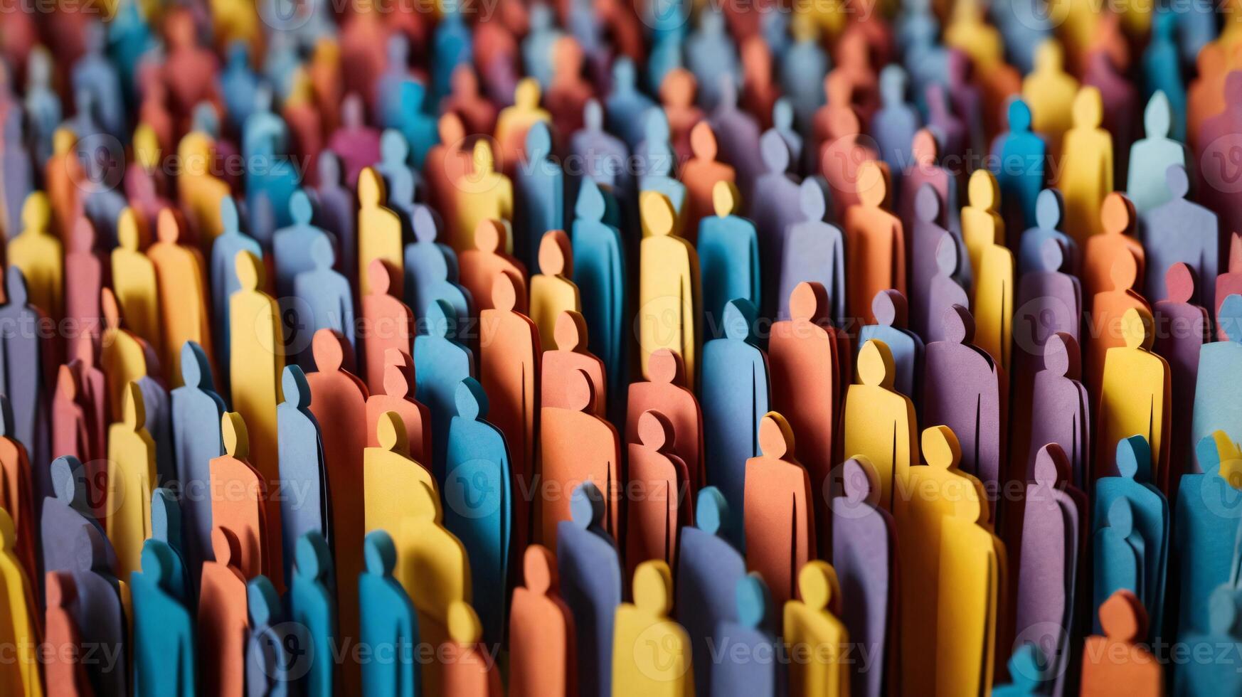 people crowd in paper cut style, symbolism of a equality and unity. diversity concept photo