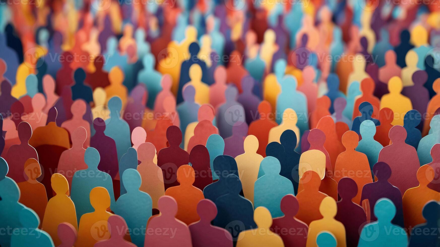 people crowd in paper cut style, symbolism of a equality and unity. diversity concept photo