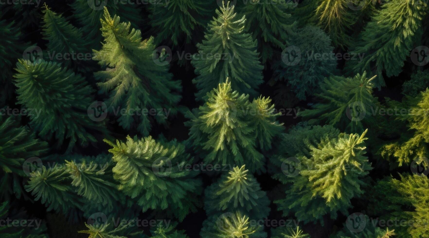 aerial view of green pine trees in the forest photo
